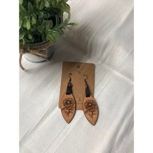 Laser-engraved wooden dangling earrings for women